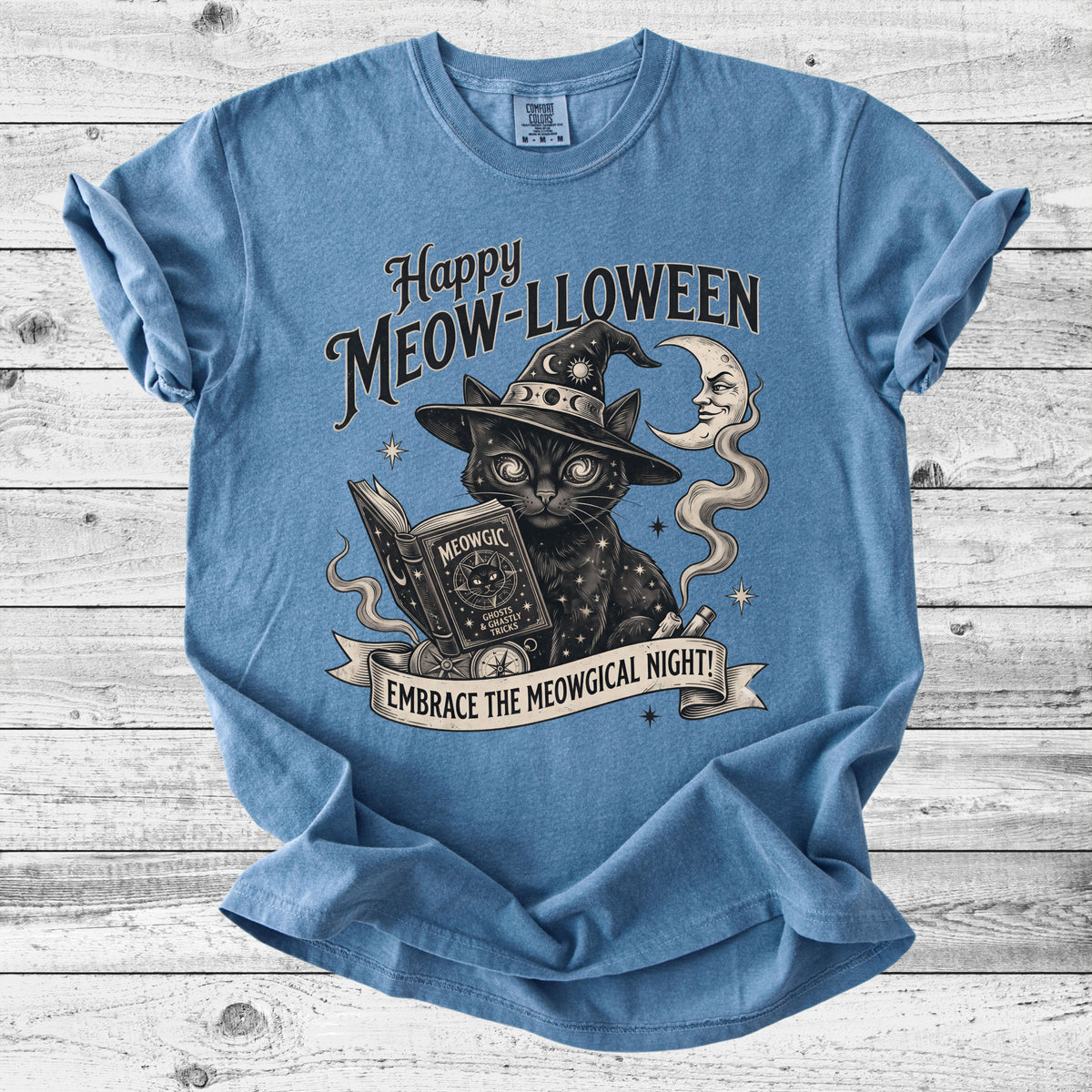 Happy Meow-lloween Cat Witch T-Shirt | Cute Halloween Cat Gift