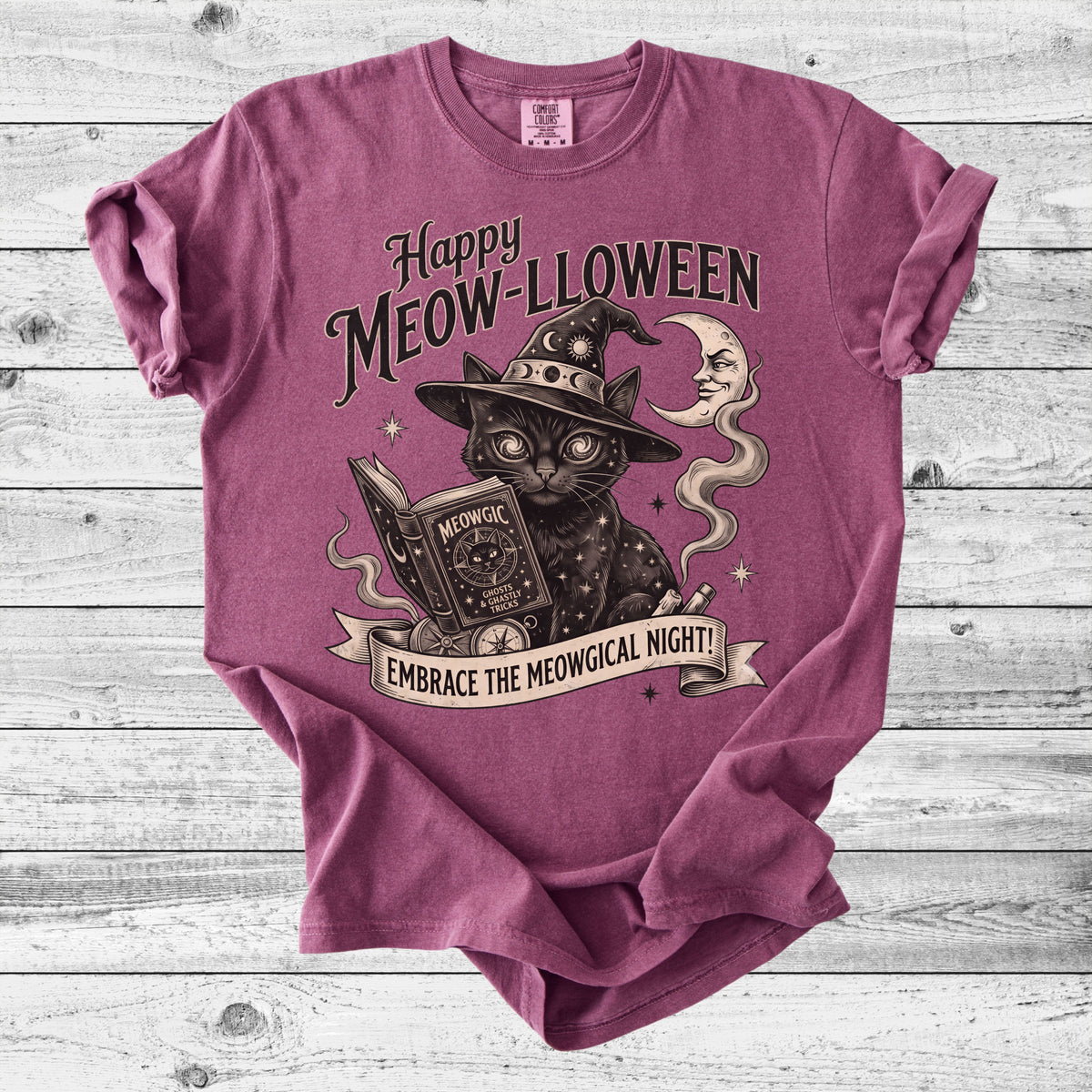 Happy Meow-lloween Cat Witch T-Shirt | Cute Halloween Cat Gift