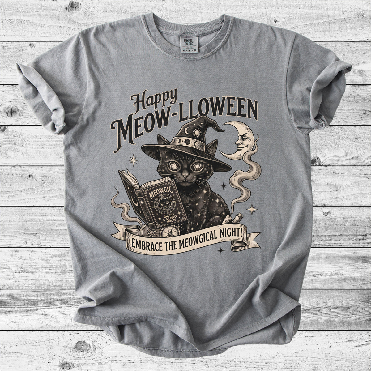 Happy Meow-lloween Cat Witch T-Shirt | Cute Halloween Cat Gift