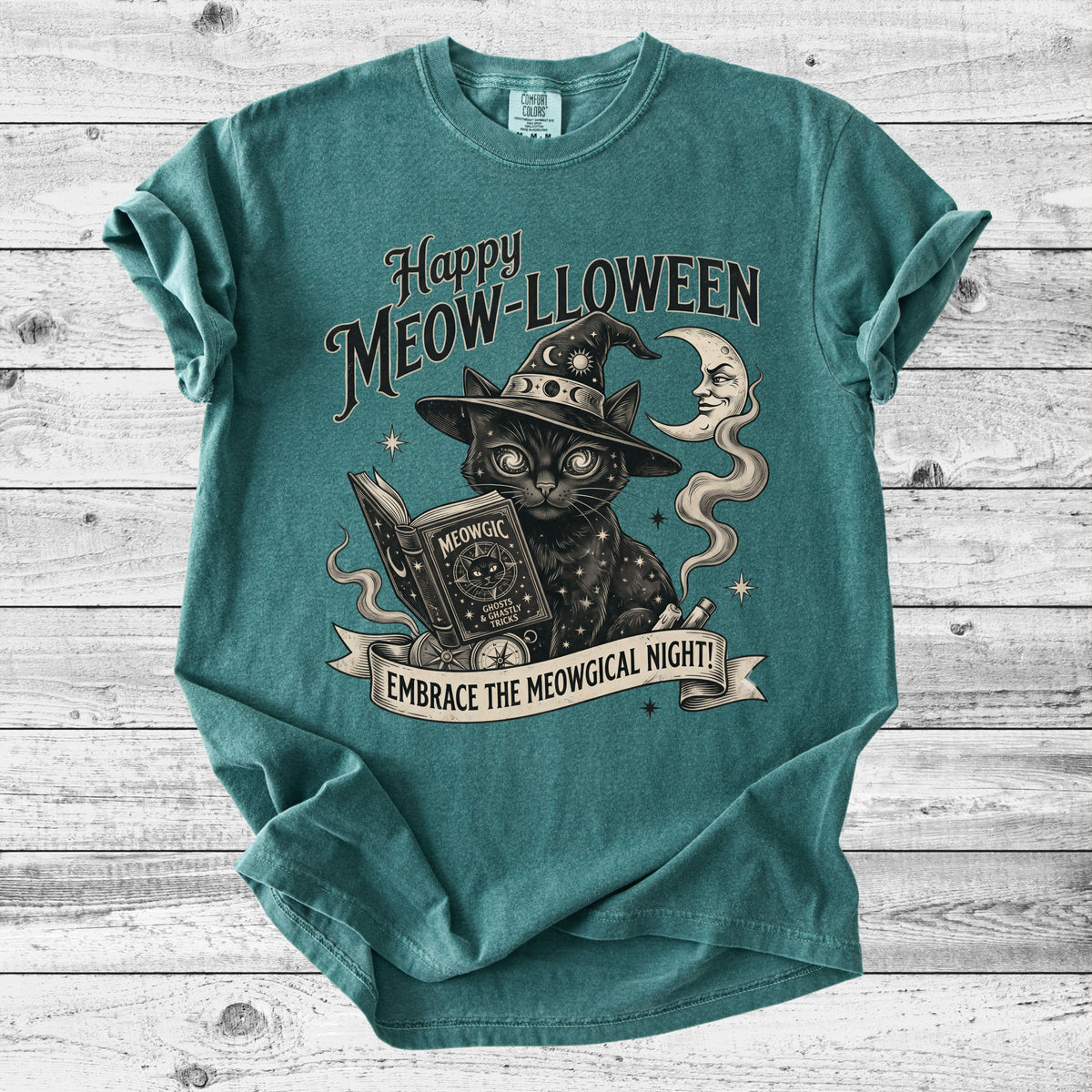 Happy Meow-lloween Cat Witch T-Shirt | Cute Halloween Cat Gift
