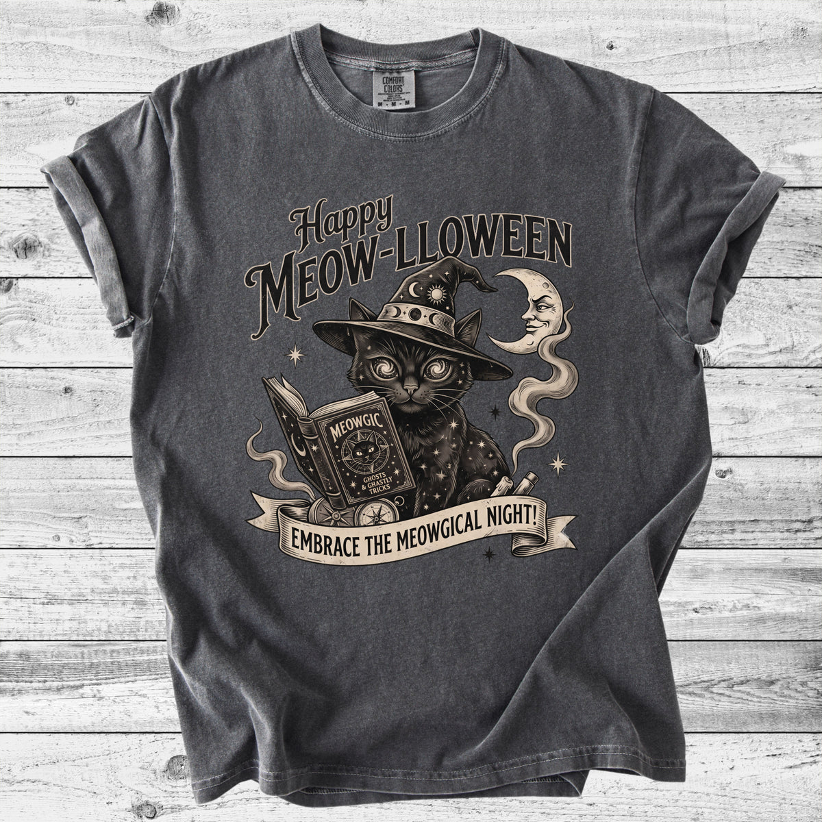 Happy Meow-lloween Cat Witch T-Shirt | Cute Halloween Cat Gift