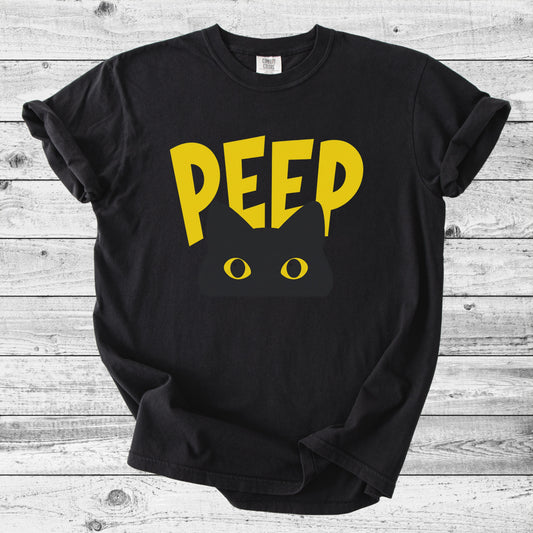 Peep Black Cat T-Shirt | Playful Cat Mom Gift