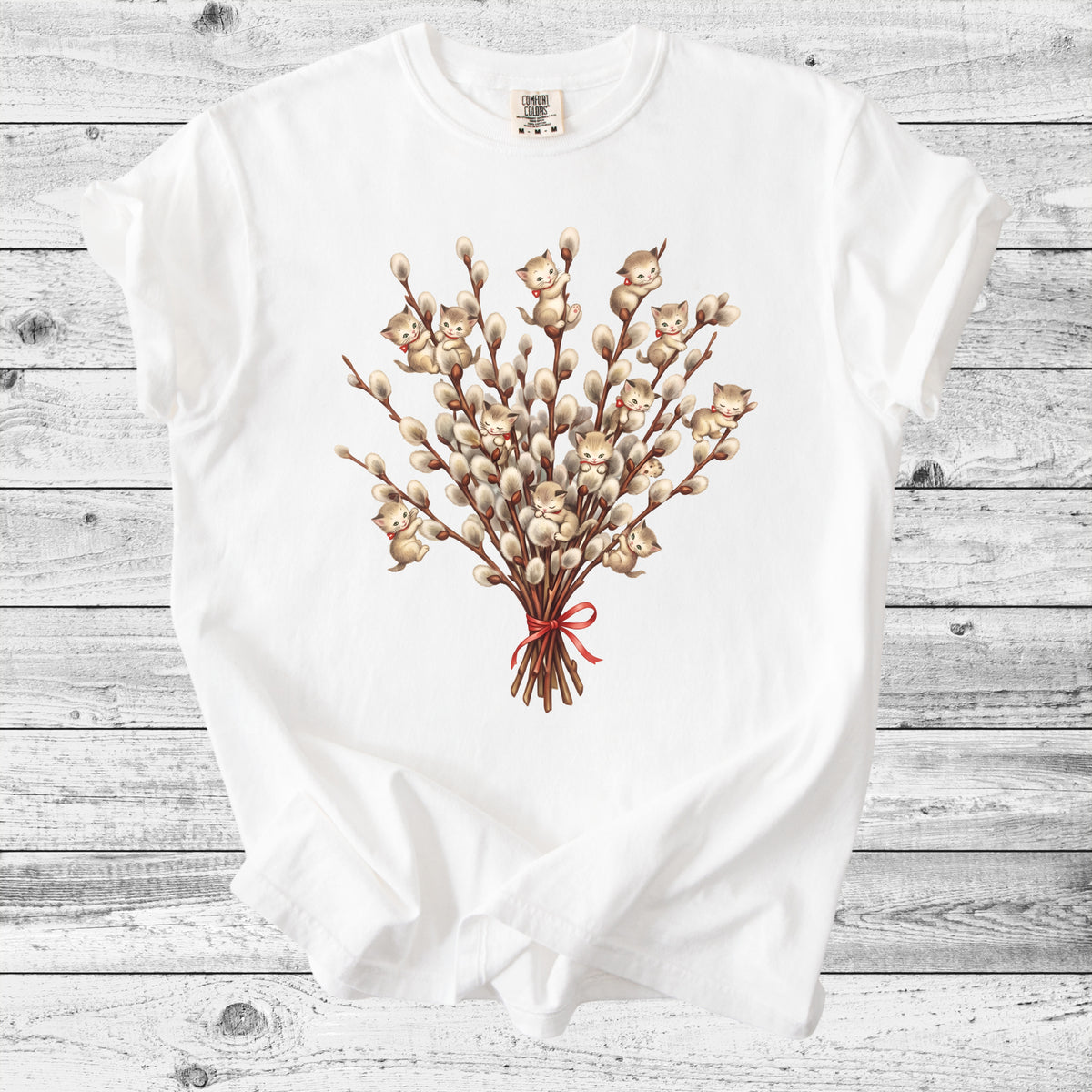 Vintage Pussy Willow Cat T-Shirt | Cozy Cat & Nature Lover Gift