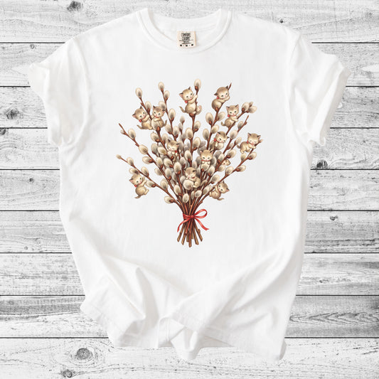 Vintage Pussy Willow Cat T-Shirt | Cozy Cat & Nature Lover Gift