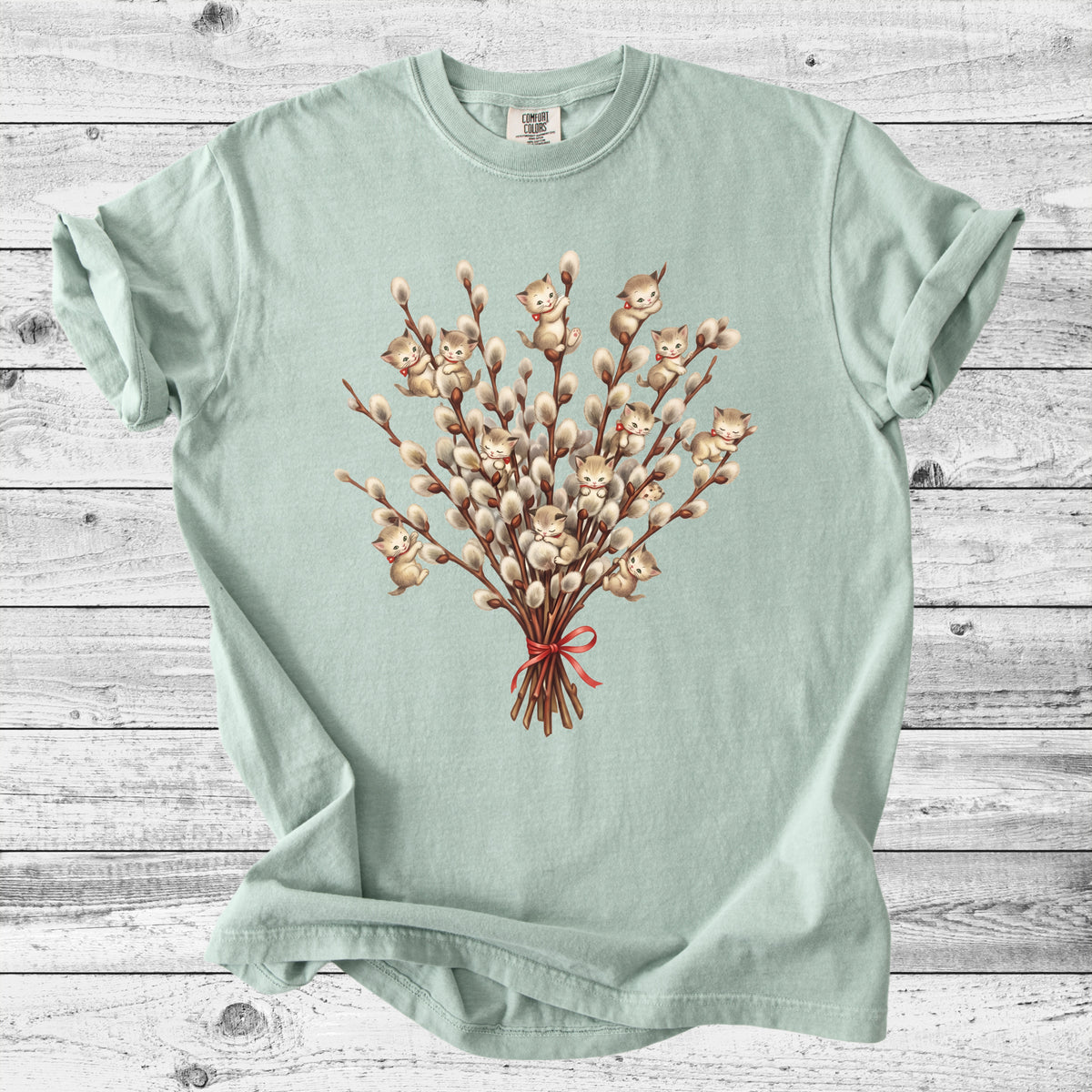 Vintage Pussy Willow Cat T-Shirt | Cozy Cat & Nature Lover Gift