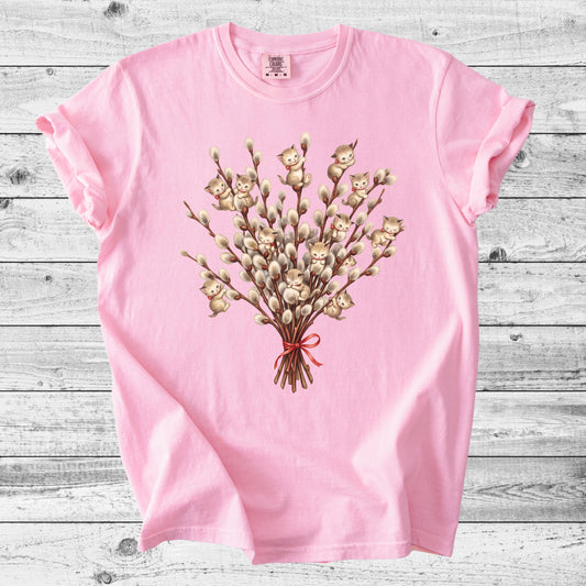 Vintage Pussy Willow Cat T-Shirt | Cozy Cat & Nature Lover Gift
