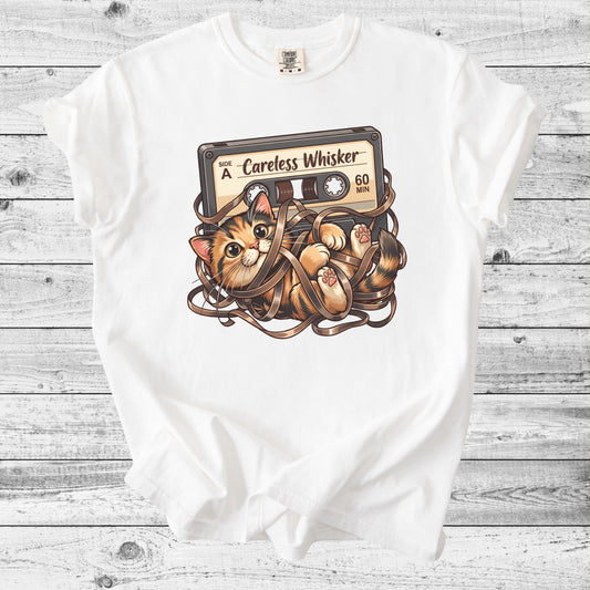 Careless Whisker Cassette Cat T-Shirt | Retro Cat Lover Gift