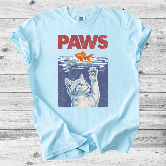 PAWS Cat & Goldfish T-Shirt | Funny Retro Cat Lover Gift