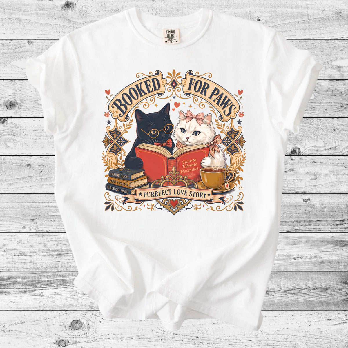 Booked for Paws Cat & Book T-Shirt | Cute Cat Mom Gift