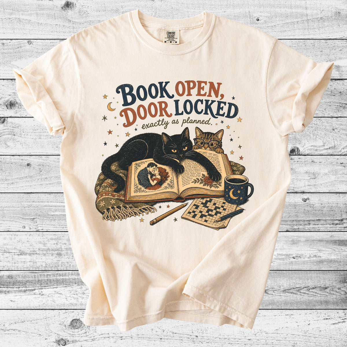 Book Open, Door Locked T-Shirt | Cozy Cat & Book Lover Gift