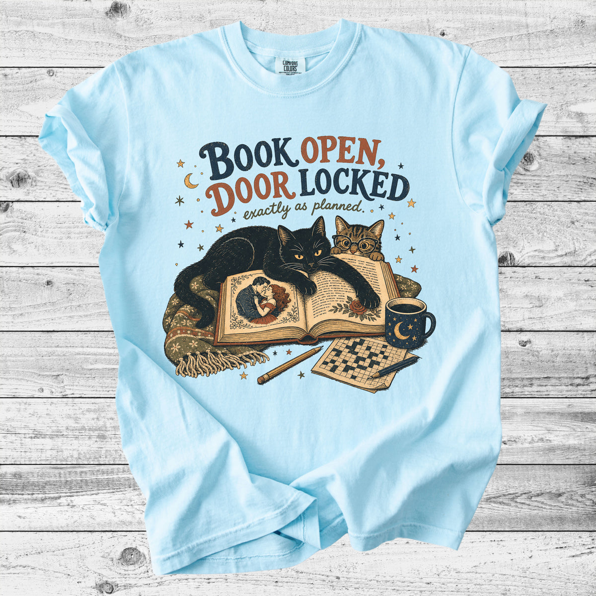 Book Open, Door Locked T-Shirt | Cozy Cat & Book Lover Gift