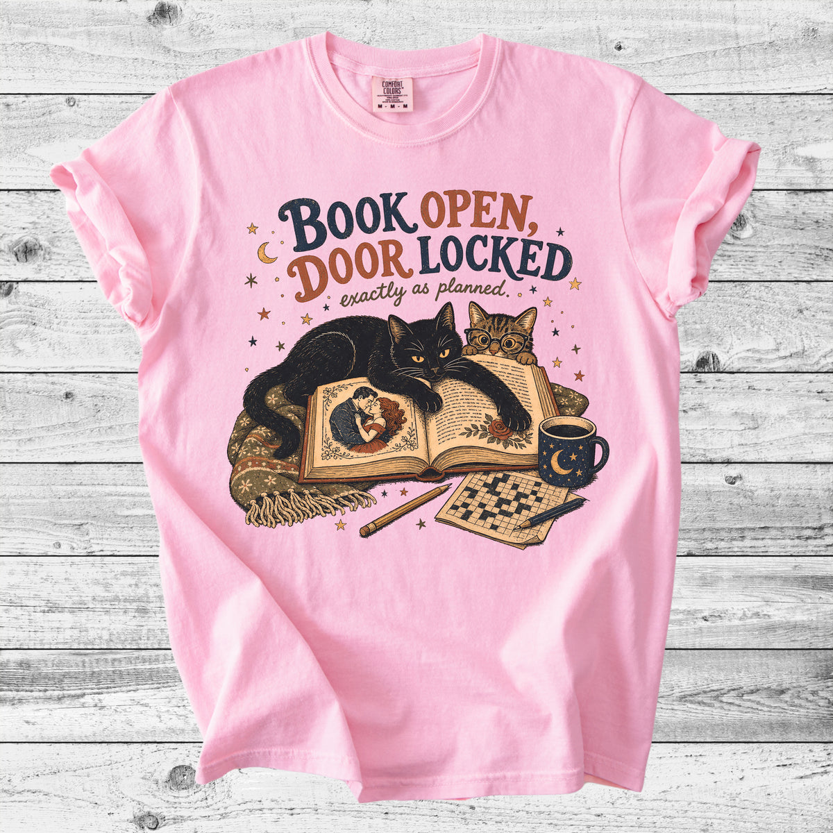 Book Open, Door Locked T-Shirt | Cozy Cat & Book Lover Gift