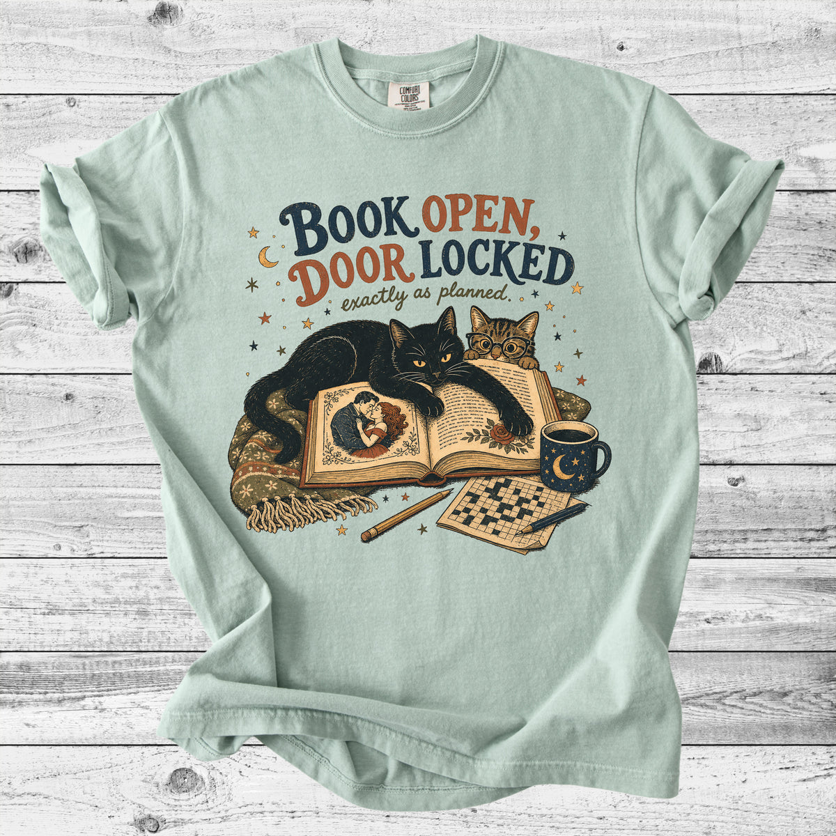 Book Open, Door Locked T-Shirt | Cozy Cat & Book Lover Gift