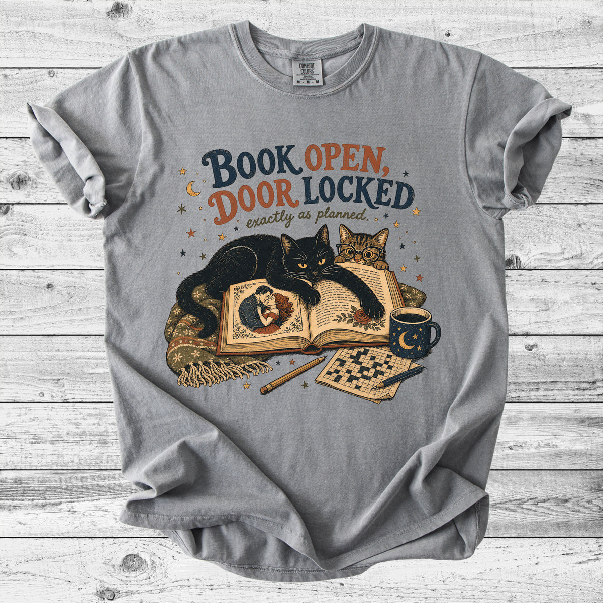Book Open, Door Locked T-Shirt | Cozy Cat & Book Lover Gift
