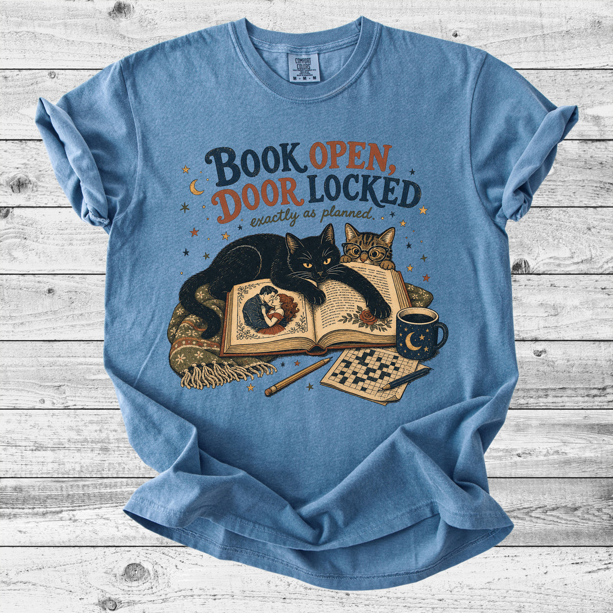 Book Open, Door Locked T-Shirt | Cozy Cat & Book Lover Gift
