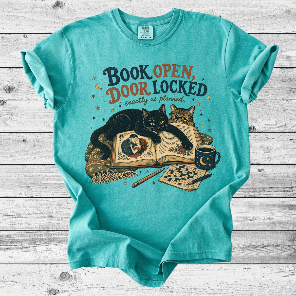Book Open, Door Locked T-Shirt | Cozy Cat & Book Lover Gift