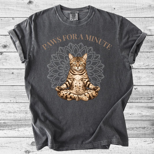 Paws For a Minute Yoga Cat T-Shirt | Calm Cat Lover Gift