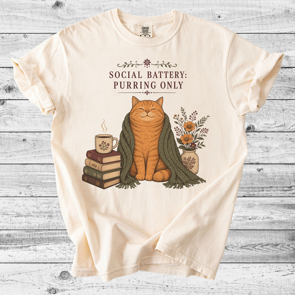 Social Battery: Purring Only Cat T-Shirt | Introvert Cat Mom Gift