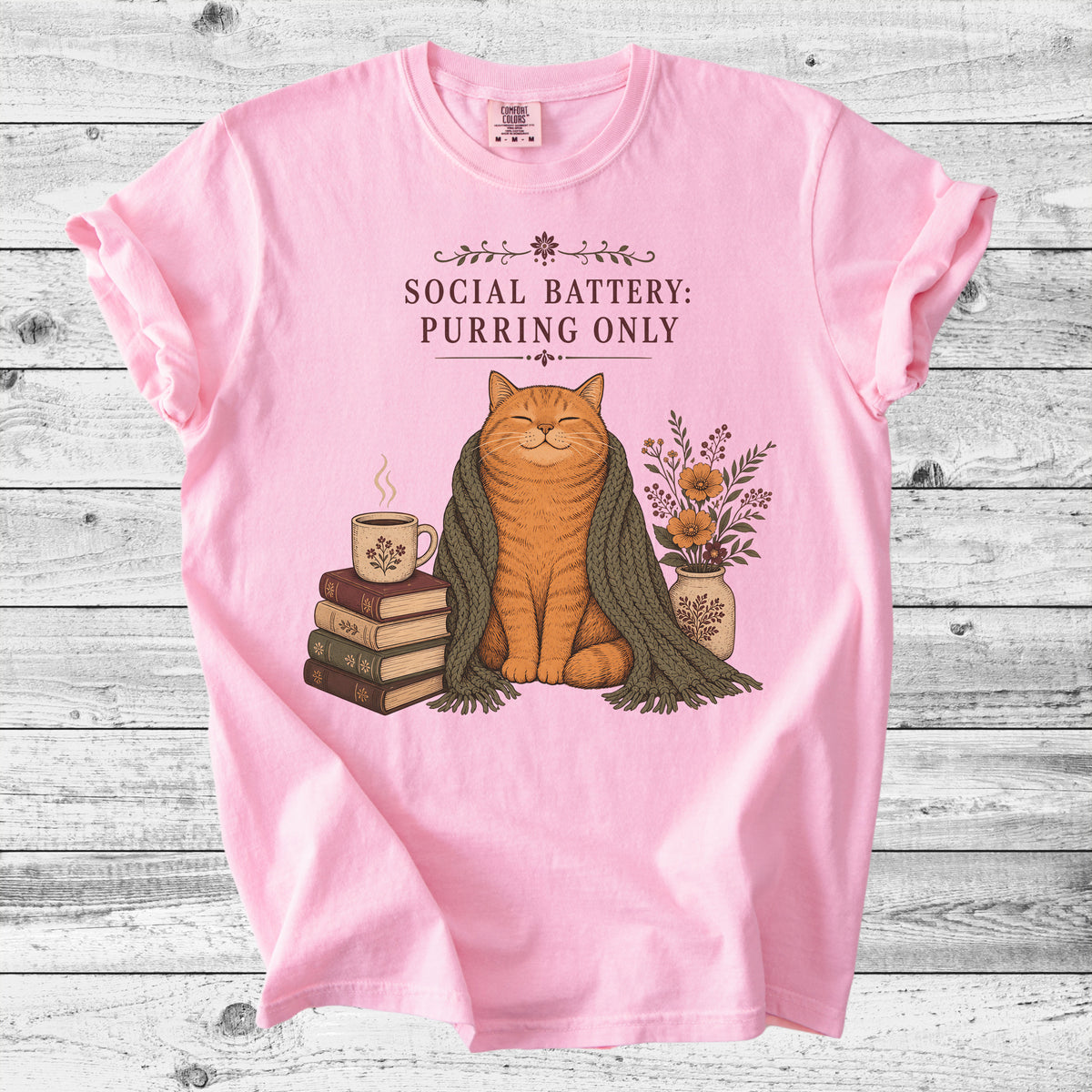 Social Battery: Purring Only Cat T-Shirt | Introvert Cat Mom Gift