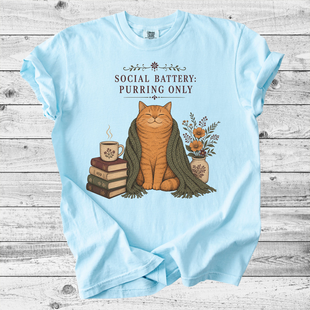 Social Battery: Purring Only Cat T-Shirt | Introvert Cat Mom Gift