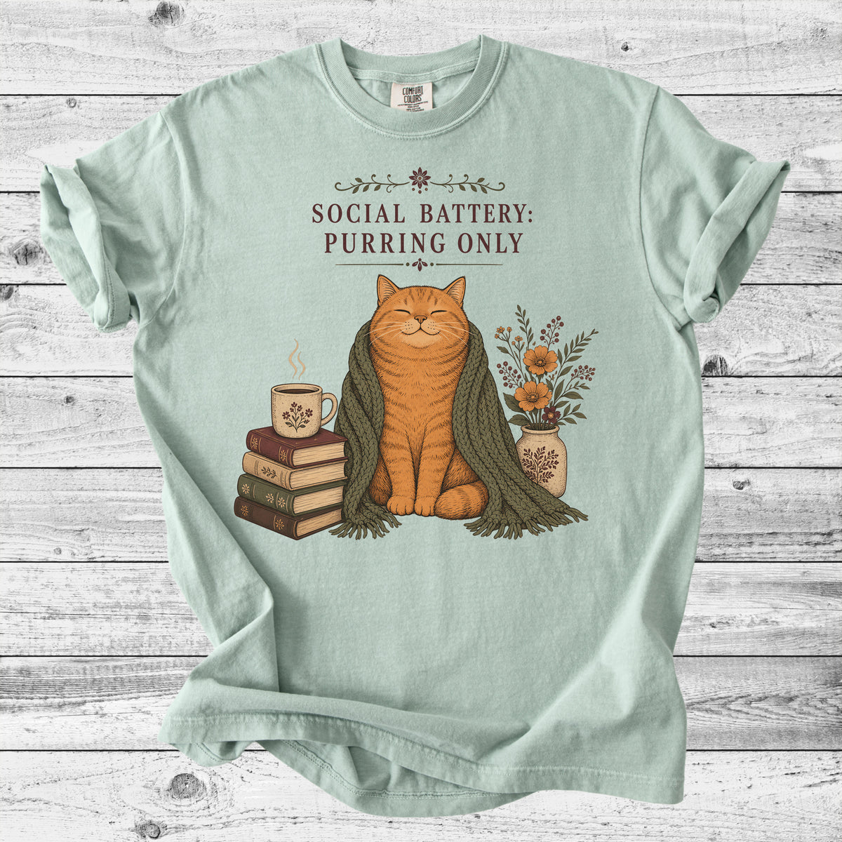 Social Battery: Purring Only Cat T-Shirt | Introvert Cat Mom Gift