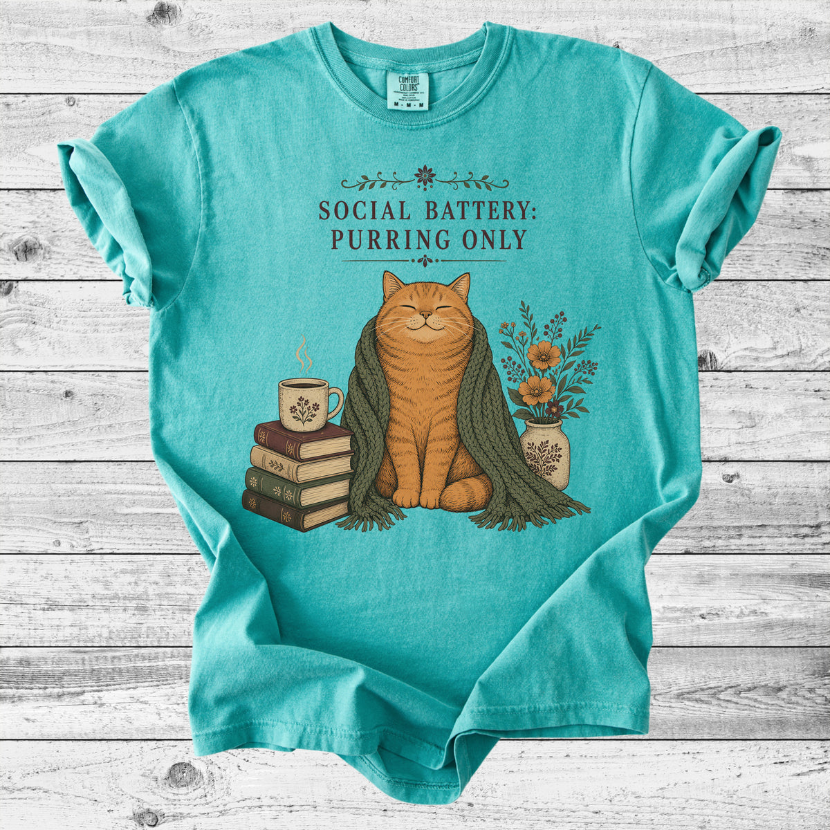 Social Battery: Purring Only Cat T-Shirt | Introvert Cat Mom Gift