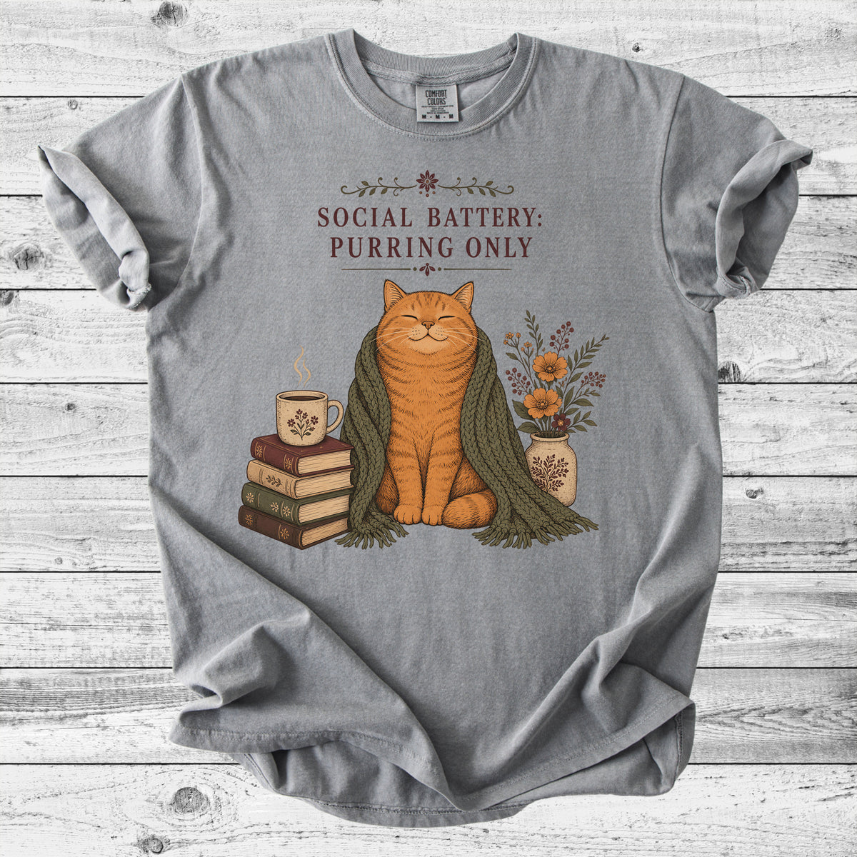 Social Battery: Purring Only Cat T-Shirt | Introvert Cat Mom Gift