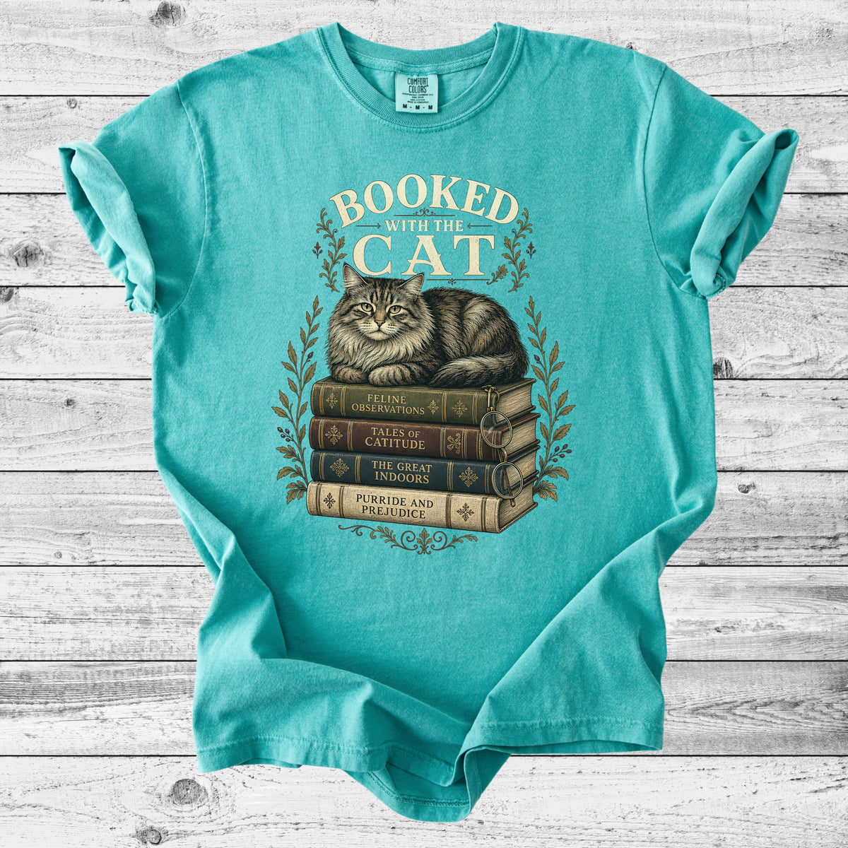 Booked With The Cat T-Shirt | Cute Cat & Book Lover Gift