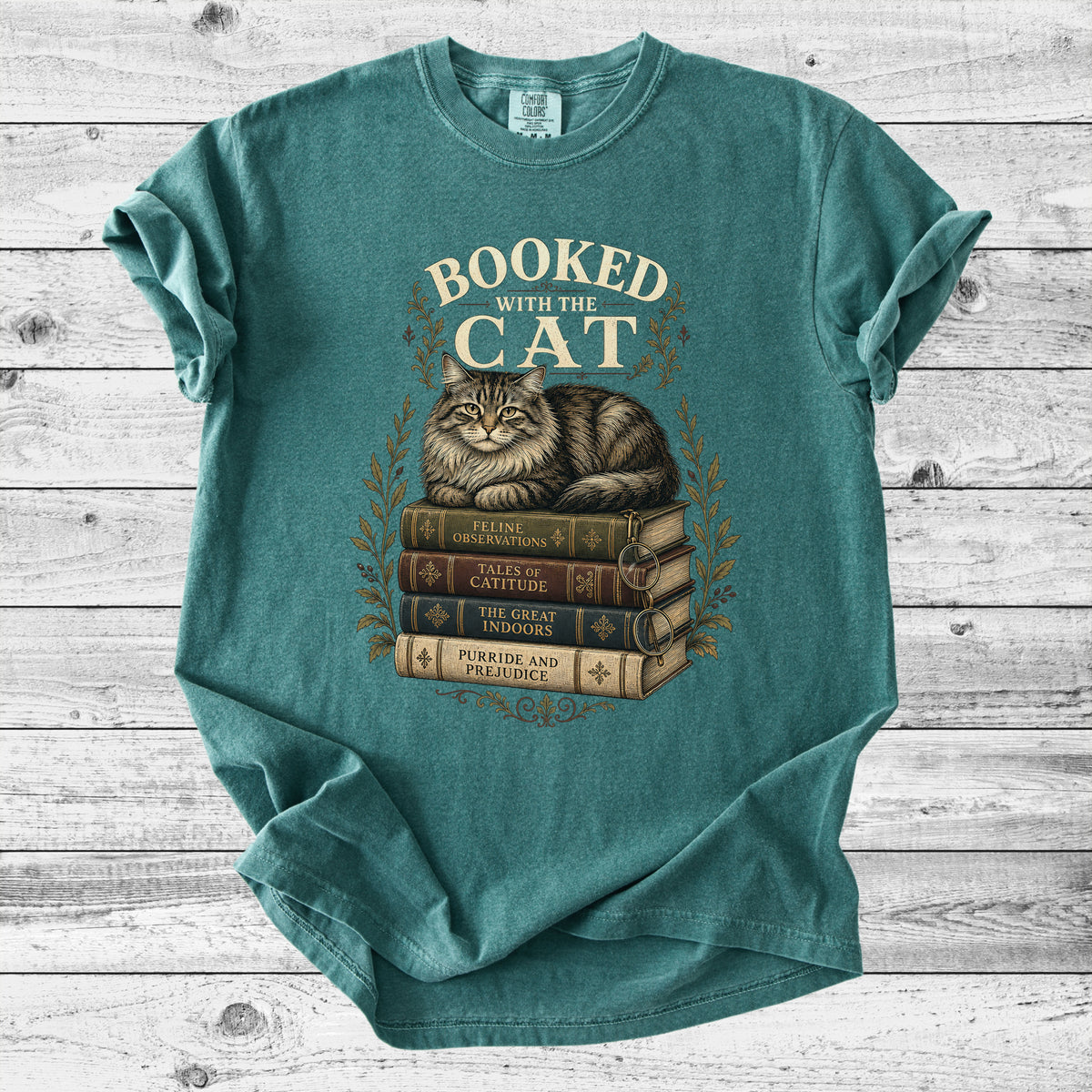 Booked With The Cat T-Shirt | Cute Cat & Book Lover Gift