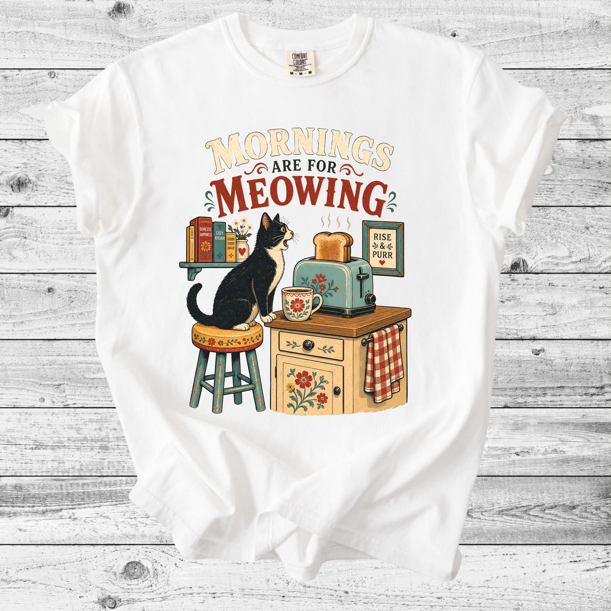 Mornings Are For Meowing T-Shirt | Retro Cat Mom Gift