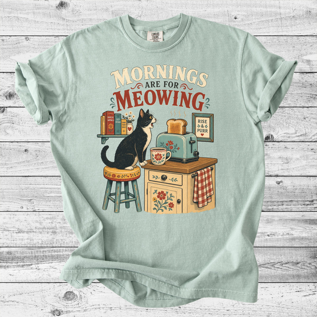 Mornings Are For Meowing T-Shirt | Retro Cat Mom Gift