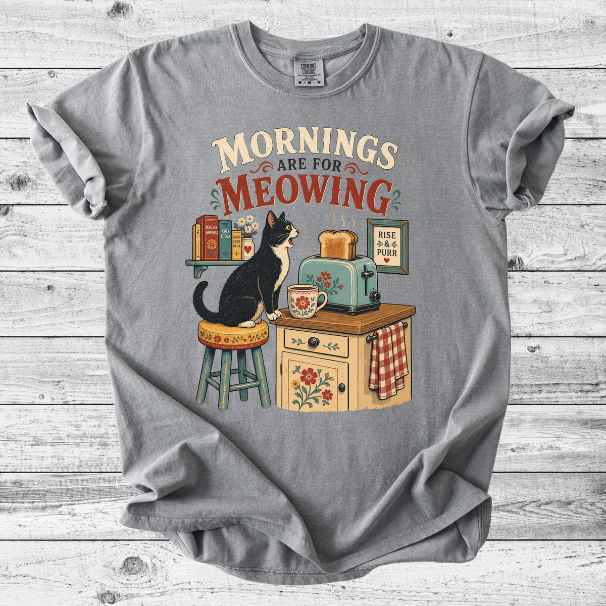Mornings Are For Meowing T-Shirt | Retro Cat Mom Gift
