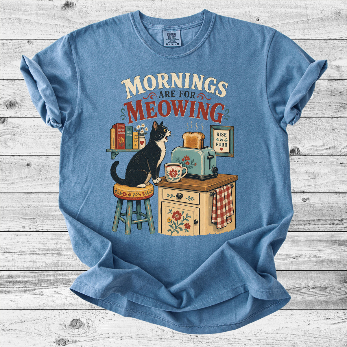 Mornings Are For Meowing T-Shirt | Retro Cat Mom Gift