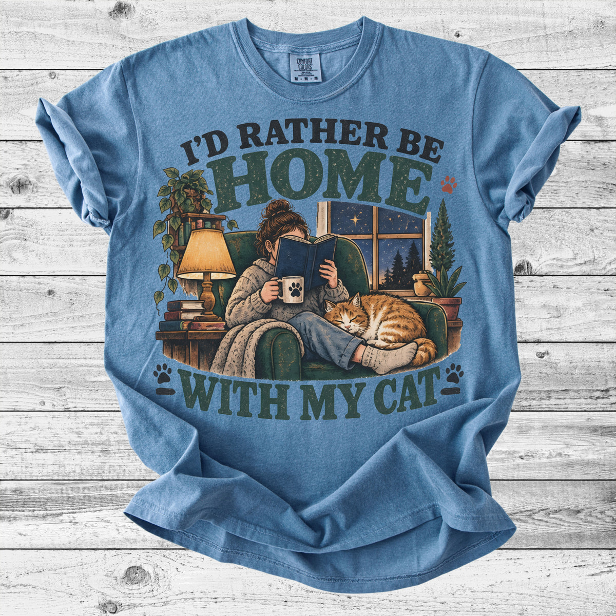 I'd Rather Be Home With My Cat T-Shirt | Introvert Cat Mom Gift