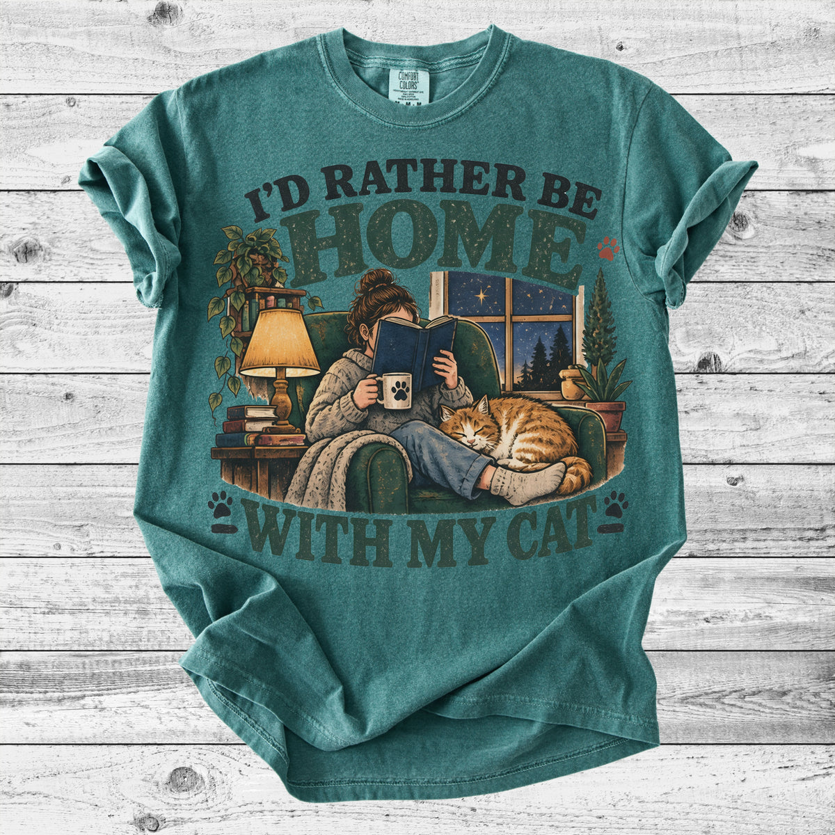 I'd Rather Be Home With My Cat T-Shirt | Introvert Cat Mom Gift