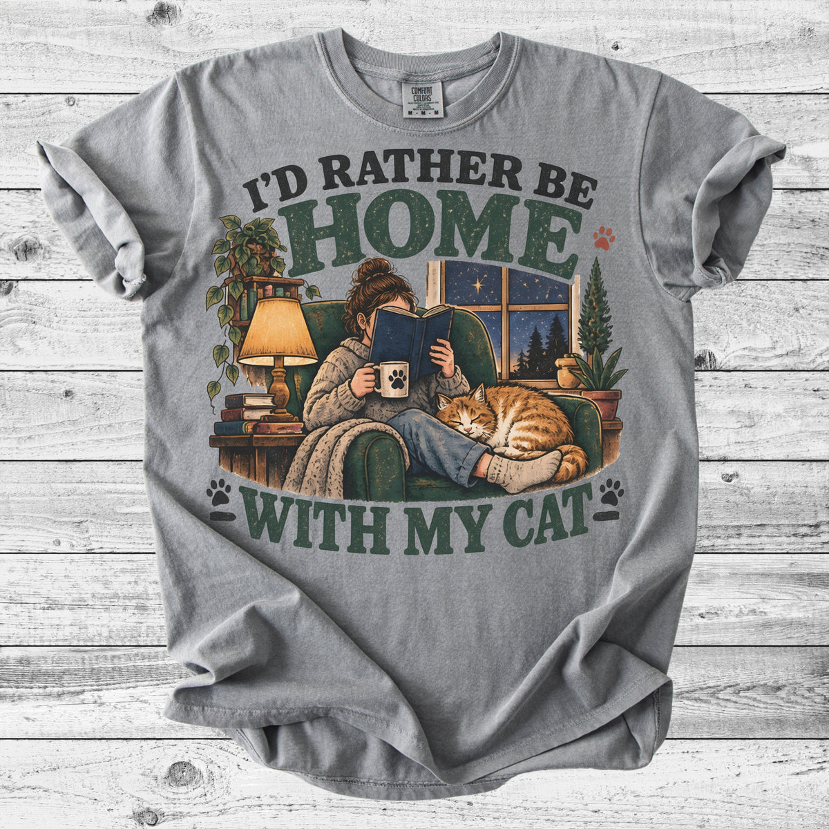 I'd Rather Be Home With My Cat T-Shirt | Introvert Cat Mom Gift