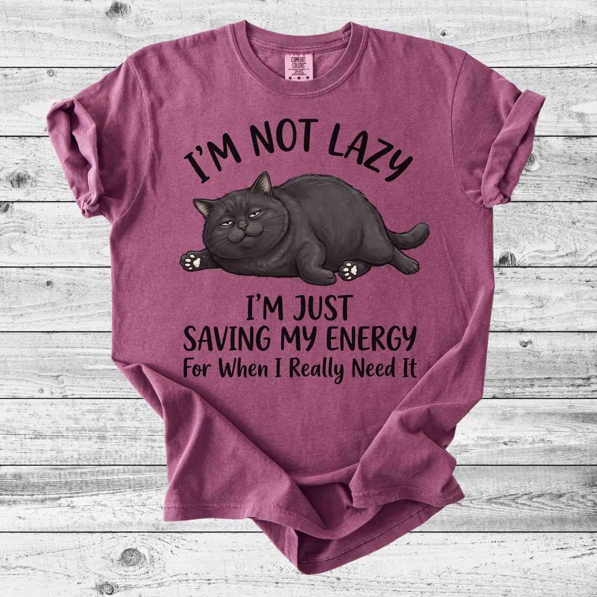 I'm Not Lazy, I'm Saving My Energy Cat Tee | Funny Introvert Cat Mom Gift