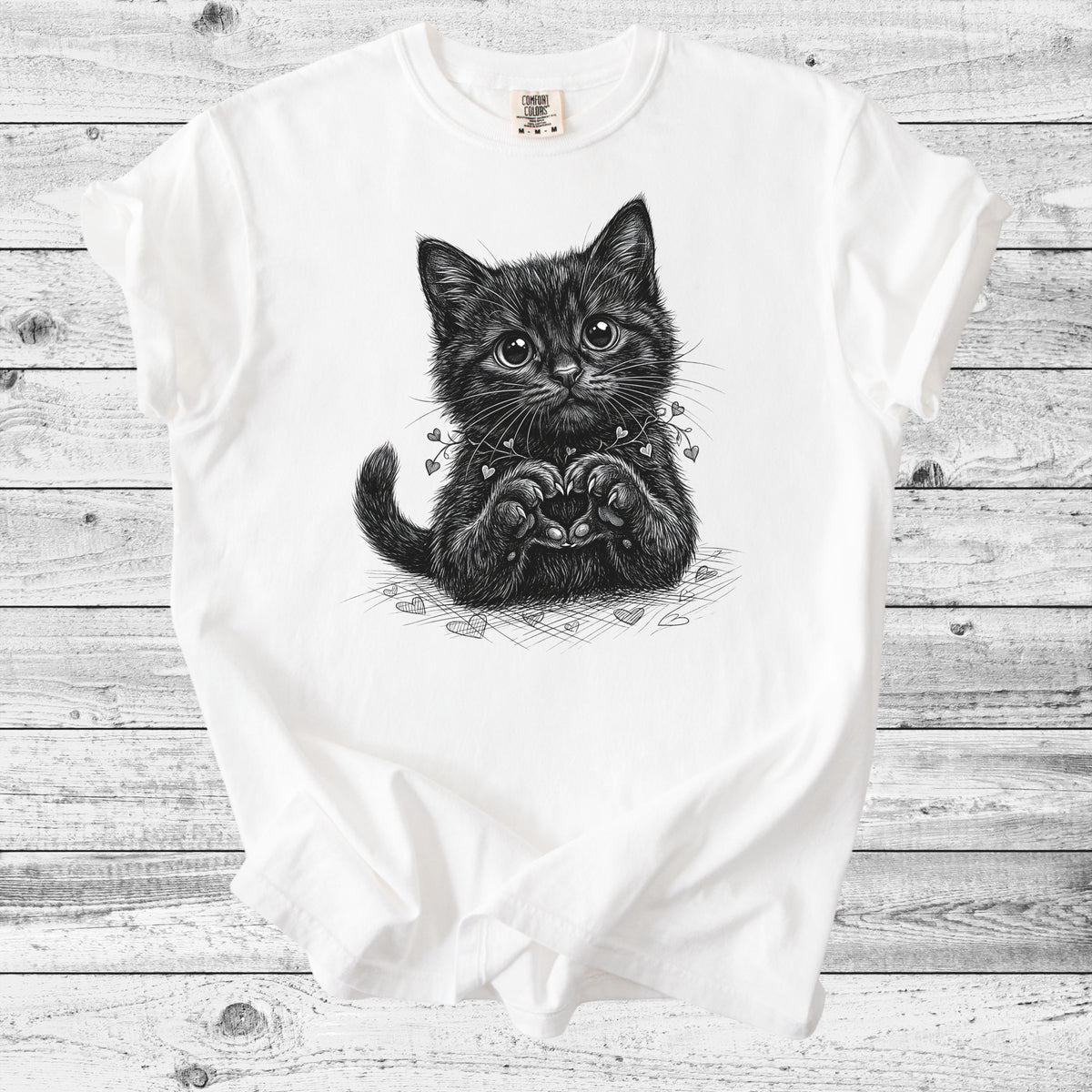 Cute Black Kitten Heart T-Shirt | Sweet Cat Mom Gift