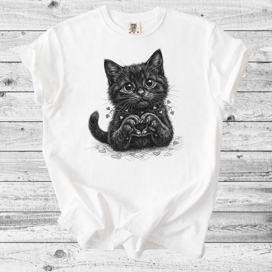 Cute Black Kitten Heart T-Shirt | Sweet Cat Mom Gift