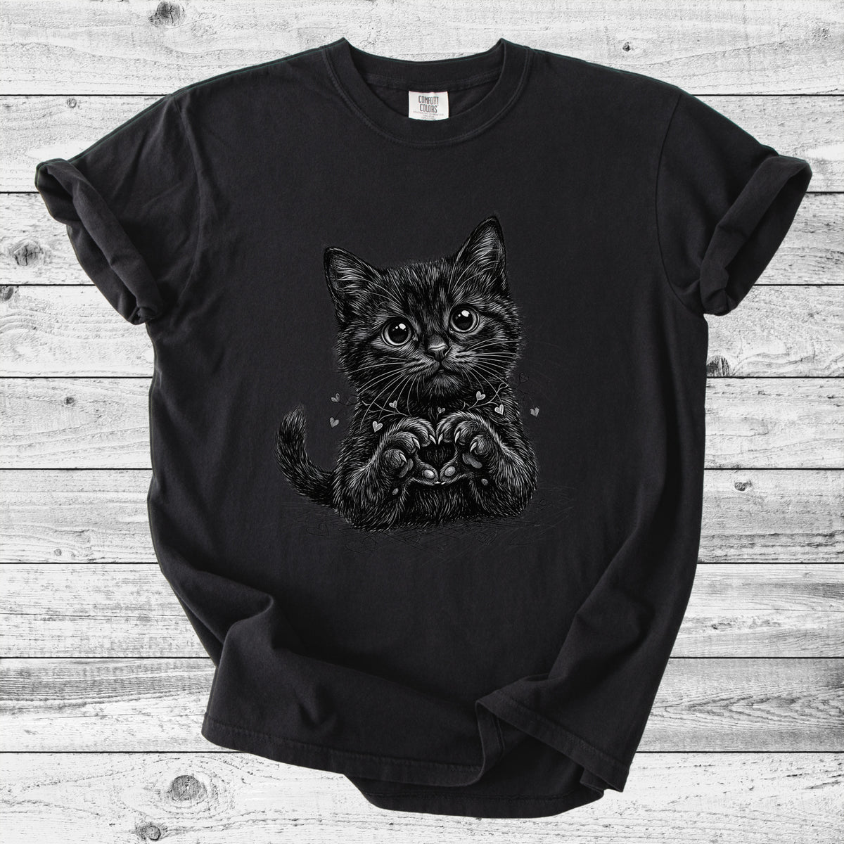 Cute Black Kitten Heart T-Shirt | Sweet Cat Mom Gift