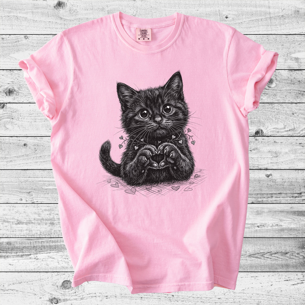 Cute Black Kitten Heart T-Shirt | Sweet Cat Mom Gift