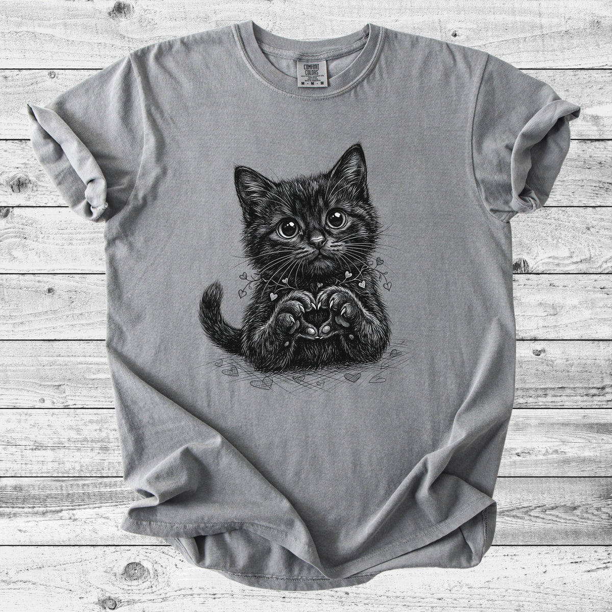 Cute Black Kitten Heart T-Shirt | Sweet Cat Mom Gift