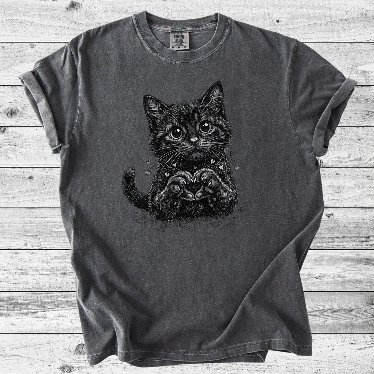 Cute Black Kitten Heart T-Shirt | Sweet Cat Mom Gift