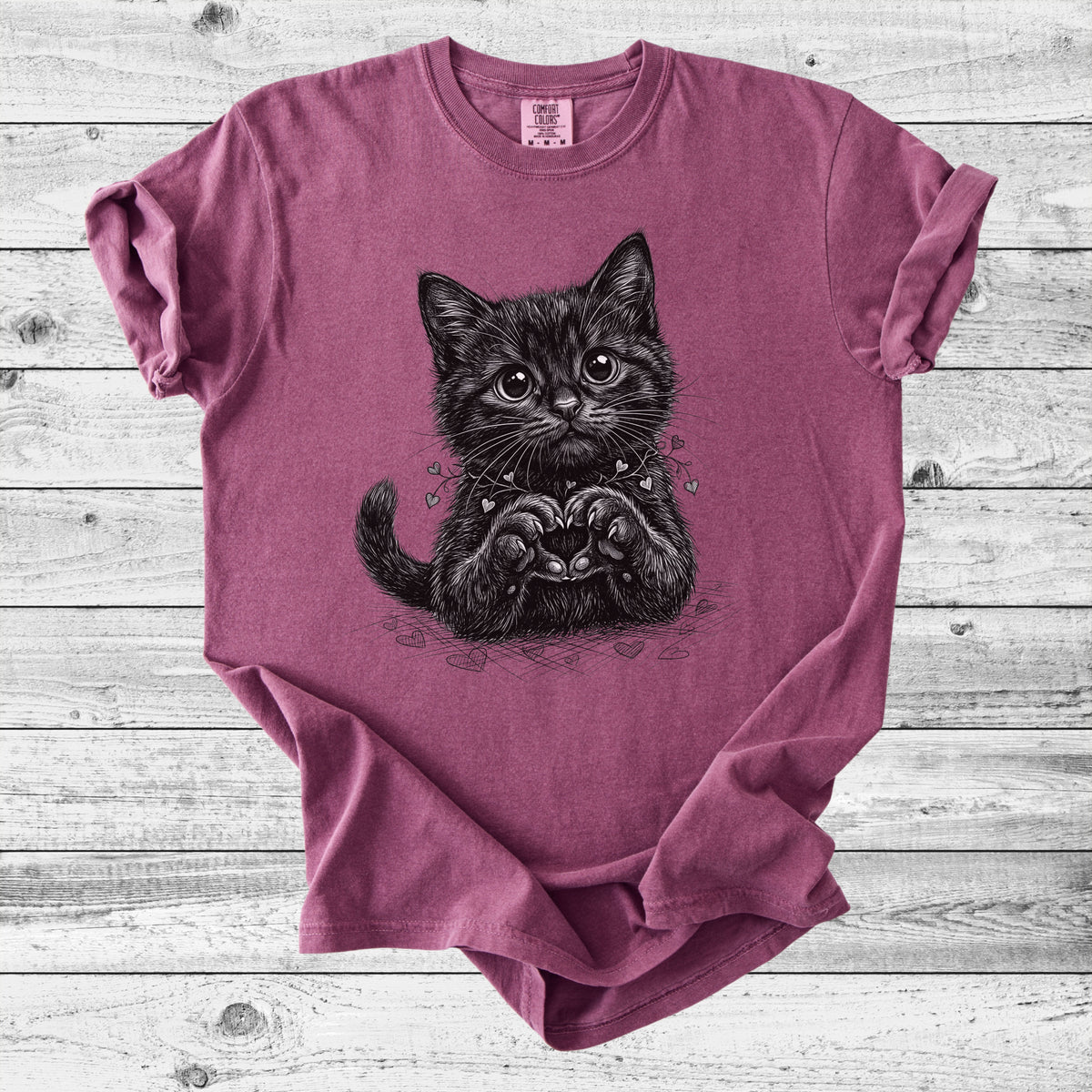 Cute Black Kitten Heart T-Shirt | Sweet Cat Mom Gift
