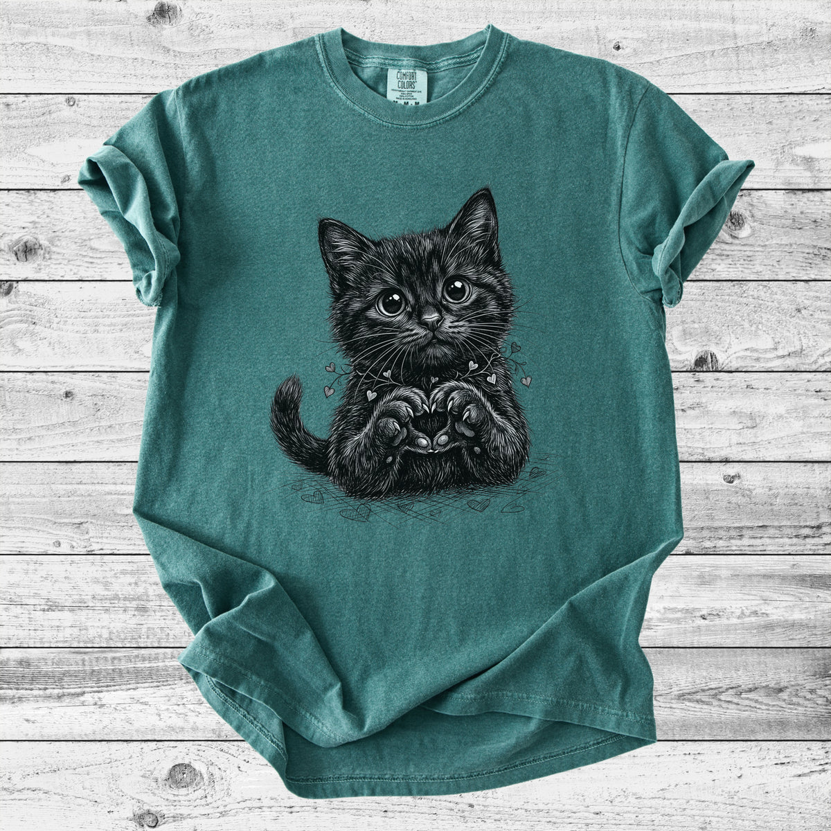 Cute Black Kitten Heart T-Shirt | Sweet Cat Mom Gift