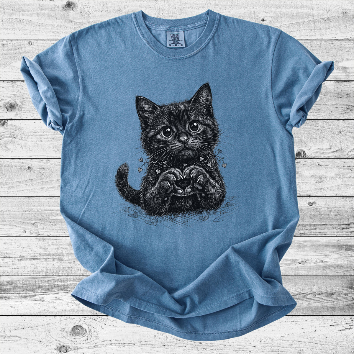 Cute Black Kitten Heart T-Shirt | Sweet Cat Mom Gift