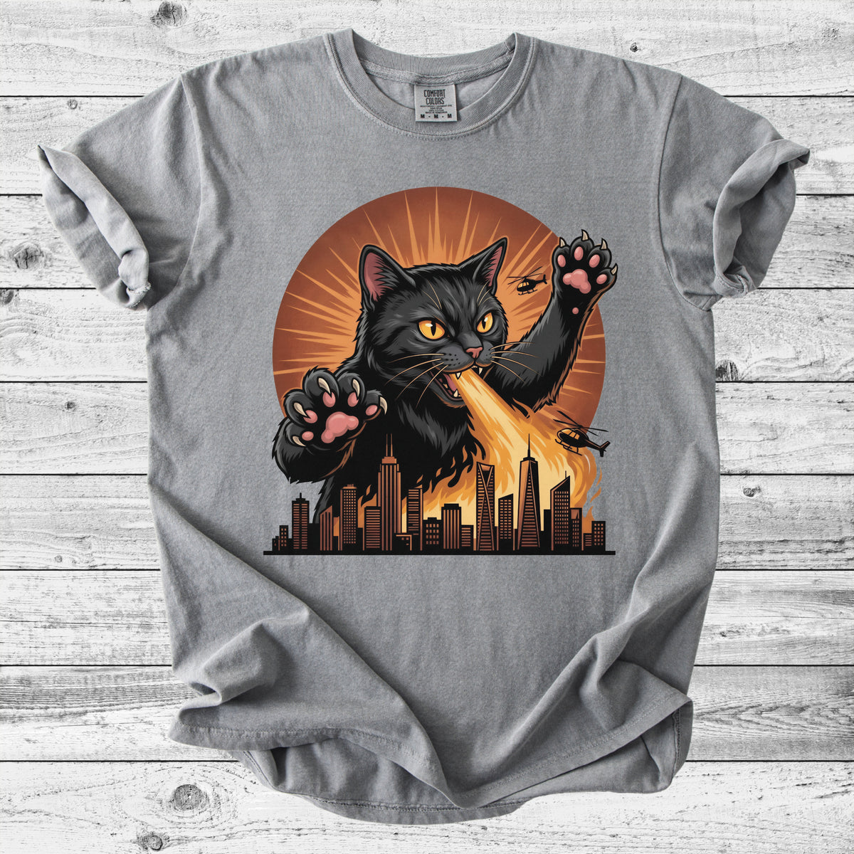 Black Cat Breathing Fire T-Shirt | Edgy Cat Lover Gift