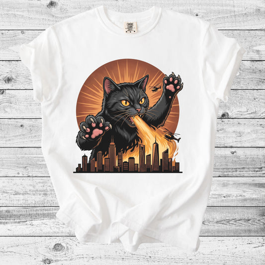 Black Cat Breathing Fire T-Shirt | Edgy Cat Lover Gift