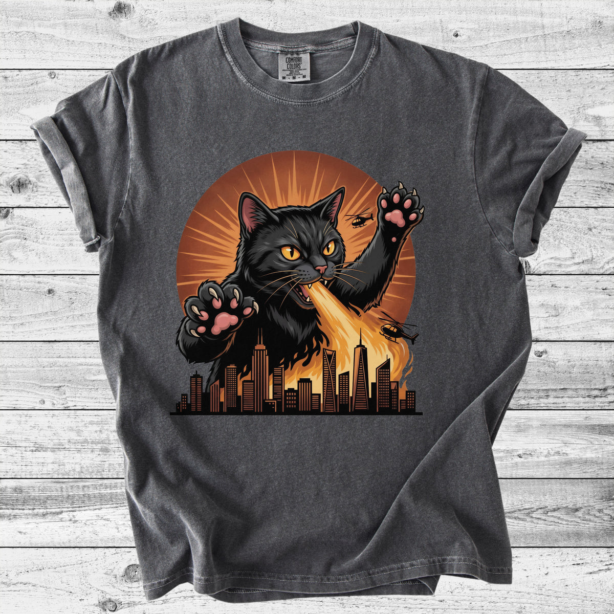 Black Cat Breathing Fire T-Shirt | Edgy Cat Lover Gift