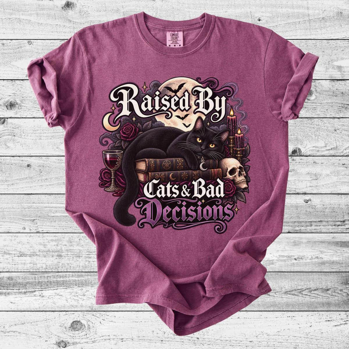 Raised By Cats & Bad Decisions T-Shirt | Funny Cat Lover Gift